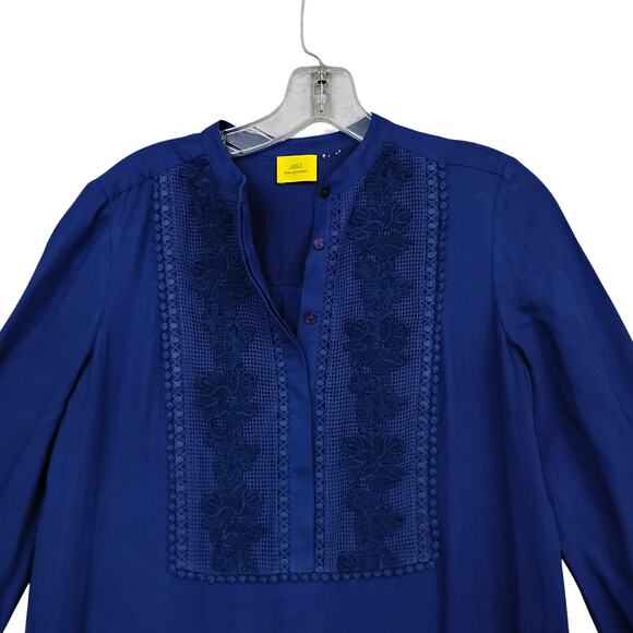 Roller Rabbit Maxi Kaftan Dress Size Small Blue Long Sleeve Pullover Embroidered - Picture 2 of 9